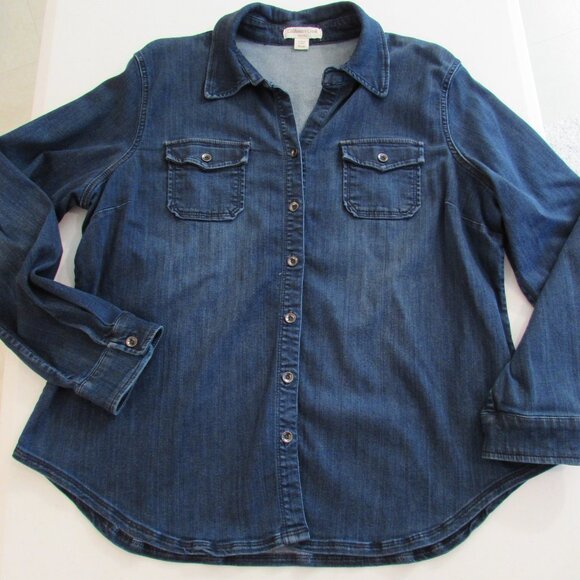 Coldwater Creek SHAPED Dark Wash Denim Button Down XL - Picture 1 of 16